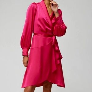 WHBM White House Black Market Satin Dress PINK Wrap sz 14 NWT